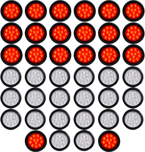 Miniatura 30 de Kit de tapones de cableado con cubierta de hule para luz trasera LED redonda de 4", 12 ledes, para RV, camioneta Luz roja - Lente transparente