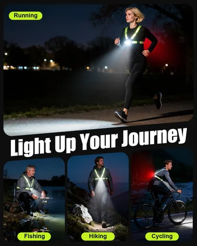 Miniatura 9 de Luces de Correr para Corredores, Luz de Correr de 500 Lúmenes con Luz de Alerta Roja Trasera, Haz Ajustable de 45° e Impermeable IPX4, Chaleco
