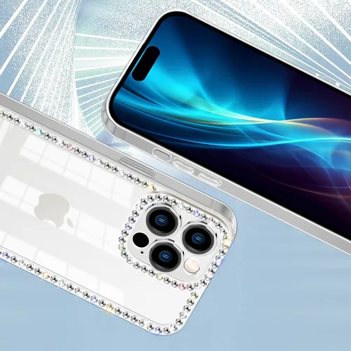 Miniatura 7 de Funda para iPhone 15, diseño de diamantes de imitación con purpurina, bonita para niñas y mujeres, con purpurina brillante y gemas de diseño
