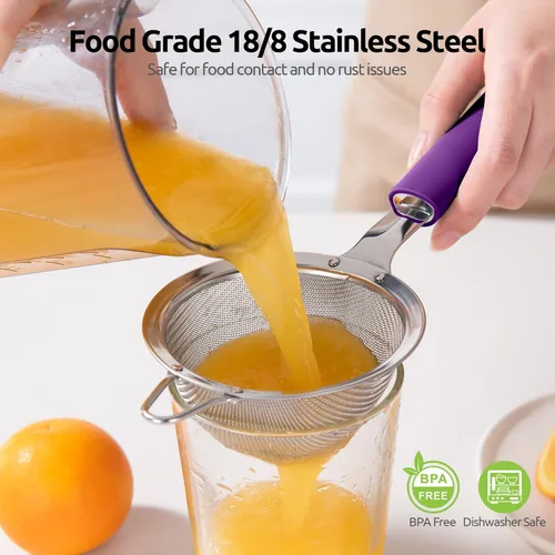 Miniatura 3 de Colador de malla de acero inoxidable 18/8: U-Taste Colador de alimentos de malla fina de cocina de 3.9 pulgadas con mango de silicona resistente (5)
