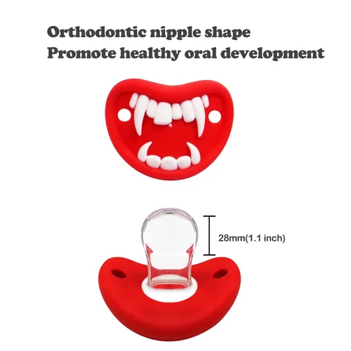 Miniatura 8 de ROBBEAR Chupete divertido para bebé, lindo bigote Binkies, dientes grandes falsos Binky Bucktooth, chupetes de Halloween para bebés de 0 a 36 meses