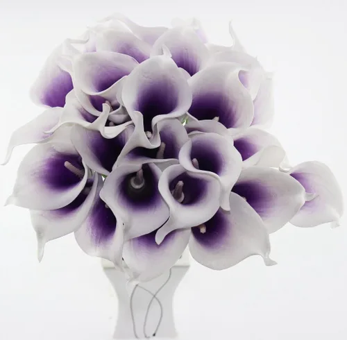 Miniatura 3 de Ramo de boda nupcial de lirio de cala, cabeza de látex, ramo de flores de tacto real (morado)