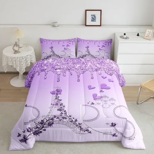 Miniatura 13 de Feelyou Juego de edredón de castillo rosa para niños, tamaño individual, juego de ropa de cama de princesa para niños y niñas, inserto de edredón