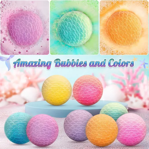 Miniatura 2 de 8 Paquetes de Bombas de Baño de Sirena para Niñas, Kit de Bomba de Baño de Burbujas con Juguetes Sorpresa Adentro, Juguetes de Baño para Niños de 4
