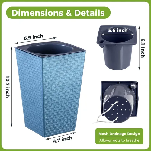 Miniatura 3 de Paquete de 2 macetas de riego automático de 10.7" x 6.9" para plantas de interior, macetas violetas de riego automático, macetas de flores