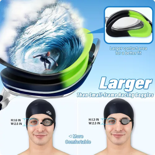 Miniatura 5 de Seago Paquete de 2 gafas de natación antivaho anti-UV de silicona para adultos, mujeres y hombres Negro & Verde Negro