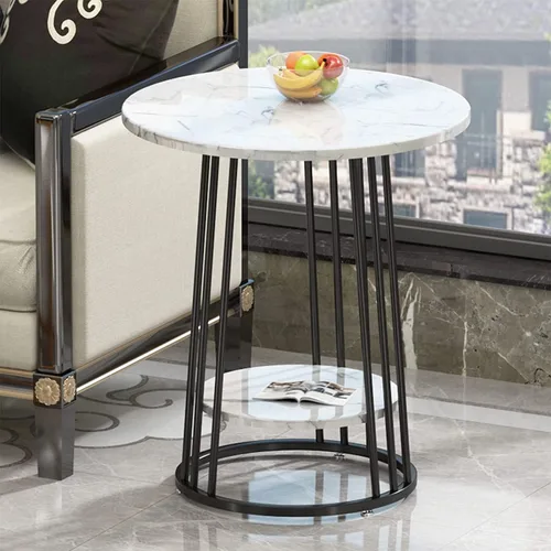 Miniatura 4 de Mesa de Centro 2 Tier Round Coffee Table, Creative Marble Pattern & Sturdy Metal e, Nordic Simple Small Side Table for Living Room, Balcony, Bedroom