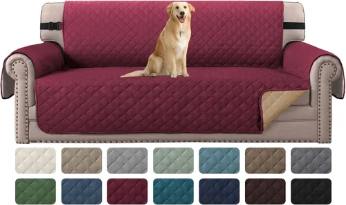 Miniatura 67 de H.VERSAILTEX Funda de sofá resistente al agua para sofá de 3 cojines, reversible, protector de muebles acolchado con correa elástica, funda de sofá