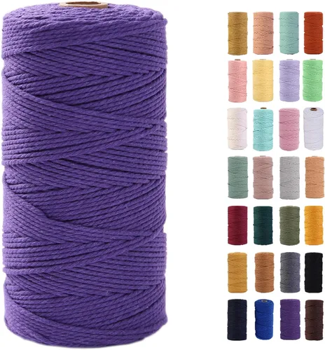 Miniatura 18 de Cordón de macramé gris rosado de 0.118 in x 109 yardas, cuerda de algodón colorido de algodón suave para colgar en la pared, colgar plantas