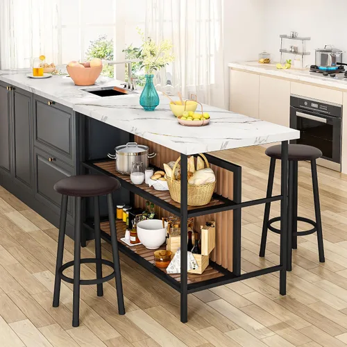 Miniatura 4 de DKLGG Isla de cocina con taburetes y almacenamiento, juego de mesa de comedor moderno para 2, juegos de cocina y comedor de 3 piezas, mesa de isla
