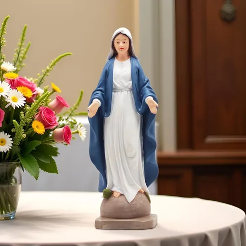 Miniatura 2 de Estatua de Nuestra Señora de Gracia – Figura de 8.5 pulgadas, decoración religiosa católica de resina para altar del hogar, mesa de oración, Azul