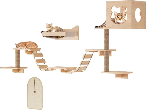 Miniatura 10 de PETKABOO - Muebles de pared para gatos, muebles de pared de pino para gatos, estantes de escalada con escalador, condominio, poste rascador