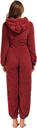 Miniatura 2 de chouyatou Mameluco de sherpa ultra cómodo para mujer, pijama con capucha para las orejas