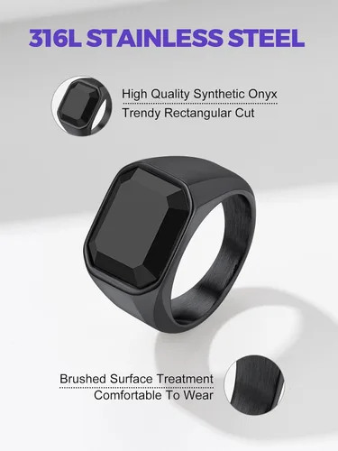 Miniatura 4 de Richsteel Anillo de ónix negro, anillo de acero inoxidable, chapado en oro, anillo de sello para el pulgar para hombres y mujeres, regalo de joyería