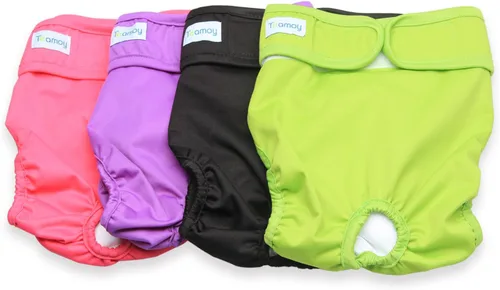 Miniatura 9 de Teamoy – Pañales lavables para perros hembras, reutilizables, súper absorbentes y cómodos Negro+ Púrpura+Verde+ Rosa Rojo (4 piezas)