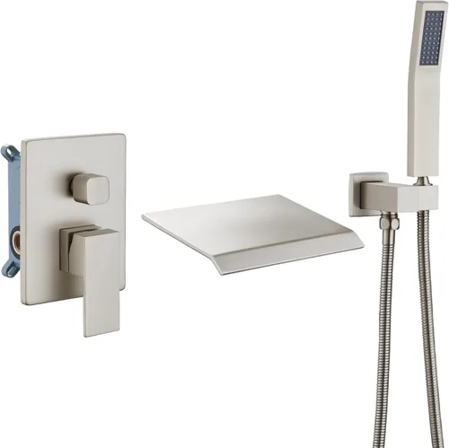 DASAN - Grifo de llenado de bañera de montaje en pared mejorado con ducha de mano, grifo de bañera moderno montado en la pared de níquel cepillado