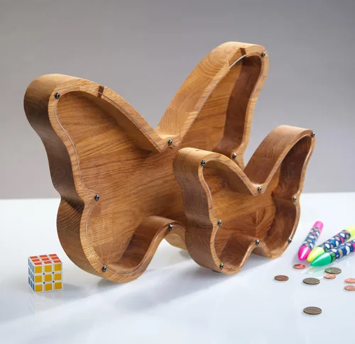 Miniatura 4 de BUTTERFLY - Alcancía para niños y niñas, caja de dinero personalizada para niños, ahorro de monedas de madera, idea de regalo perfecta