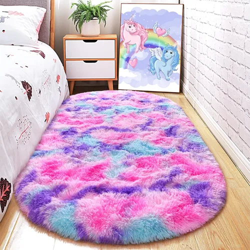 Miniatura 13 de Junovo - Alfombra de felpa ultra suave lavable, antideslizante, ovalada para guardería, dormitorio de niños y decoración del hogar (2x5 pies, gris)