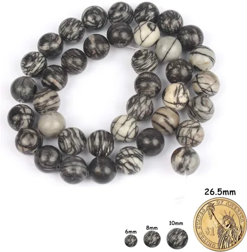 Miniatura 2 de 45 piezas de cuentas de telaraña, cuentas naturales de piedra redondas sueltas de 8 mm con poder curativo para hacer joyas, aretes, collares, Piedra