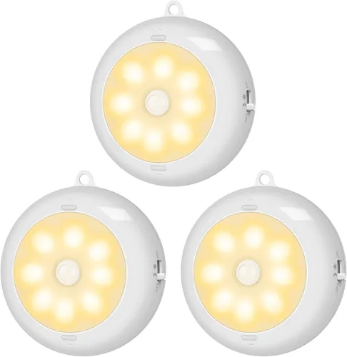 BLS luz de sensor de movimiento de 3.3" interior alimentada por batería AA, iluminación debajo del gabinete alimentada por batería, luces nocturnas