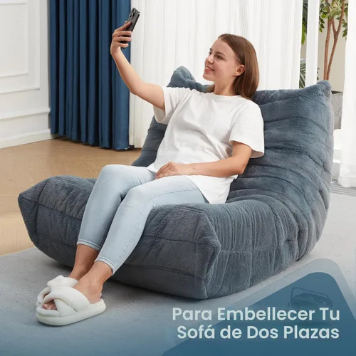 Miniatura 6 de Sillones tipo puf para adultos, puf gigante con espuma viscoelástica, sillón puf con relleno, piel sintética, para la sala, dormitorio u oficina azul