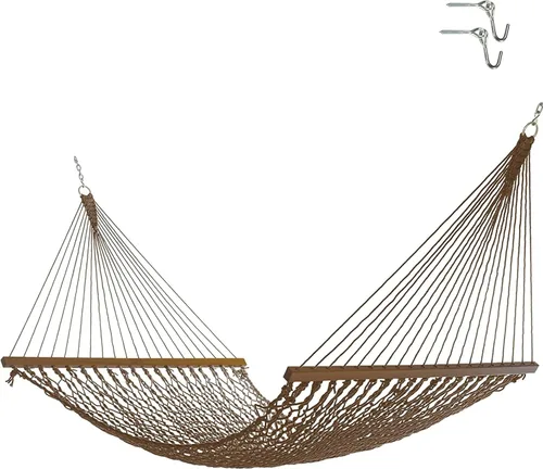 Miniatura 6 de Nags Head Hammocks First Mate - Hamaca de cuerda DuraCord azul marino, 12 pies x 50 pulgadas, capacidad de 450 libras, barra esparcidora Cumaru