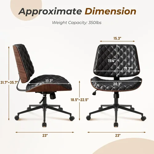 Miniatura 3 de Furnimart Silla de escritorio pequeña sin brazos con ruedas, silla giratoria de piel sintética de 360° para dormitorio, silla de trabajo compacta