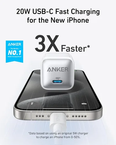 Miniatura 2 de Anker Bloque de cargador USB C, 20 W PIQ 3.0 de carga rápida compacta para iPhone 17/16/15 y más series, Galaxy, Pixel 4/3, iPad