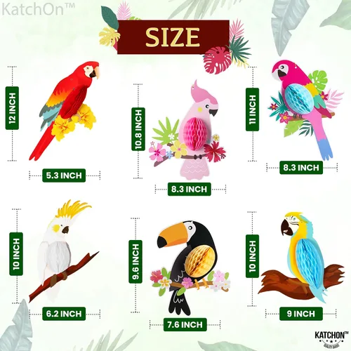 Miniatura 2 de KatchOn, Decoraciones grandes de pájaros tropicales – 12 x 5.3 pulgadas Decoraciones temáticas de selva, decoraciones de fiesta Luau, decoraciones