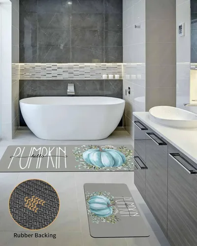 Miniatura 5 de Tapete de baño con diseño de calabazas azules, antideslizante, de secado rápido y absorbente, de tierra de diatomeas, para cocina, cocina, hojas