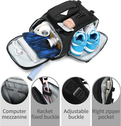Miniatura 9 de Kalesi Mochila Bolsa de Lona para Gimnasio 4 Vías Impermeable con Compartimento para Zapatos para Viaje Deporte Senderismo Laptop, 02-Negro