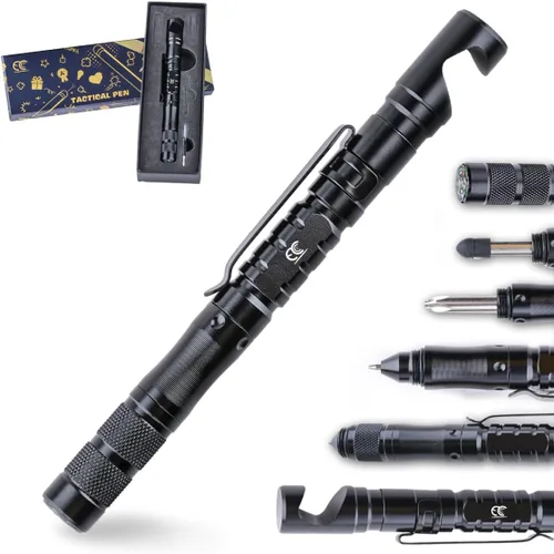 Bolígrafo táctico 8 en 1 multiherramienta con soporte para teléfono, lápiz capacitivo, regalos para hombres, bolígrafo EDC para autodefensa, uso