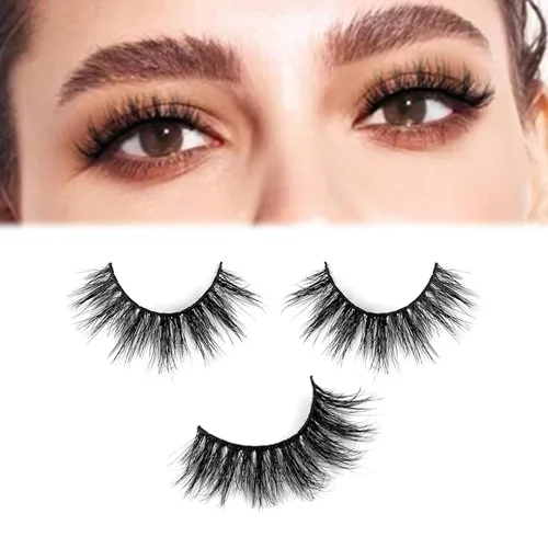 Pestañas de visón de 0.630 in, 3 pares de pestañas cortas de visón real, aspecto natural, pestañas postizas 100% hechas a mano, aspecto de ojos de