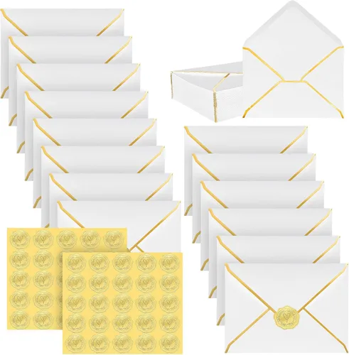 Miniatura 10 de 50 sobres A7, sobres para tarjetas de 5 x 7, sobres con solapa en V y borde dorado para tarjetas de invitación de boda, graduación, baby shower