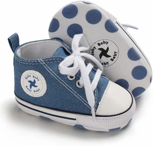 Sekantrol Zapatos unisex para bebés, niñas y niños, suela suave, lona para recién nacidos, primeros pasos, zapatillas altas antideslizantes