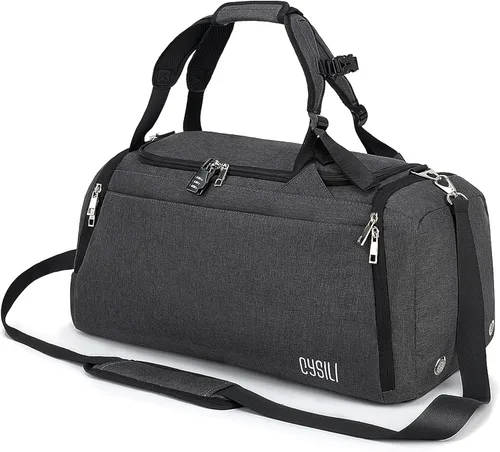 Bolsa de lona deportiva con compartimento para zapatos y bolsillo húmedo, bolsa de gimnasio impermeable de 42L para hombres y mujeres, bolsa de