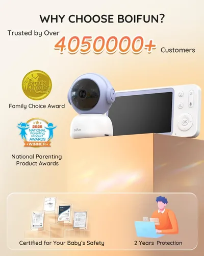 Miniatura 2 de BOIFUN Monitor Wi-Fi para bebés con cámara y audio, APP compatible con smartphones, visión nocturna HD 2K con pantalla de 5", seguimiento automático