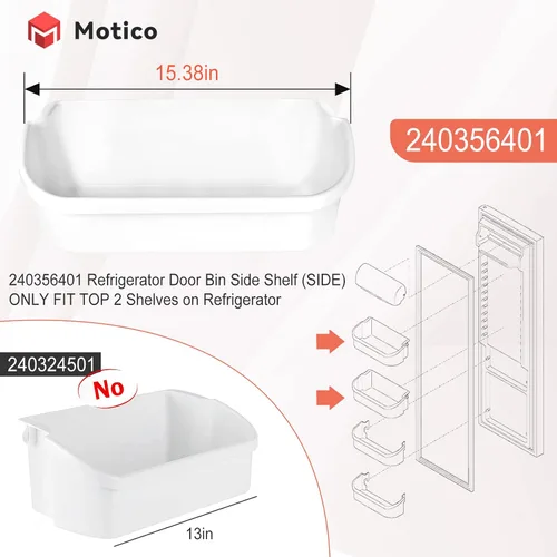 Miniatura 3 de Actualización 240356401 - Estante de repuesto para puerta de refrigerador, longitud de 15.38 pulgadas, contenedor lateral compatible con Frigidaire