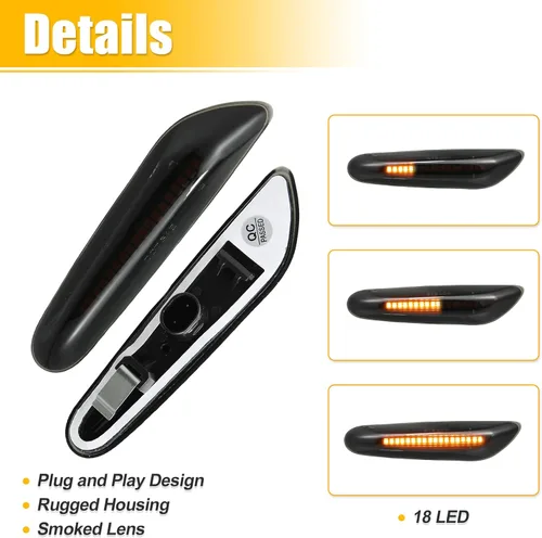 Miniatura 4 de X AUTOHAUX Señales de giro laterales LED completas para BMW 1 3 5 Serie E36 E46 E60 E87 E90 E92 X1 X3 63133418447 63133418448 Ensamblajes de luz