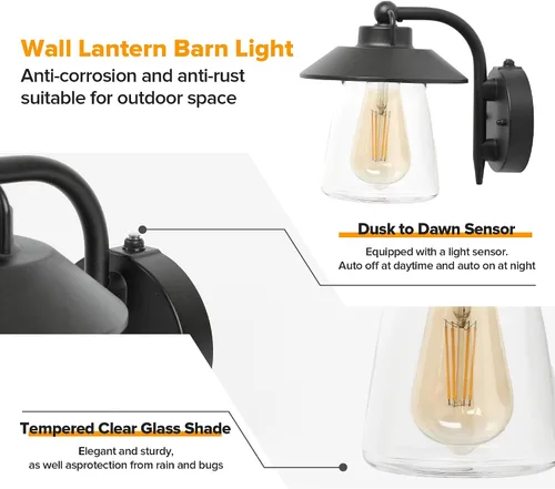 Miniatura 2 de LUTEC Lámpara de pared interior y exterior de atardecer a amanecer, aplique de pared estilo granja, lámpara de pared con acabado negro mate