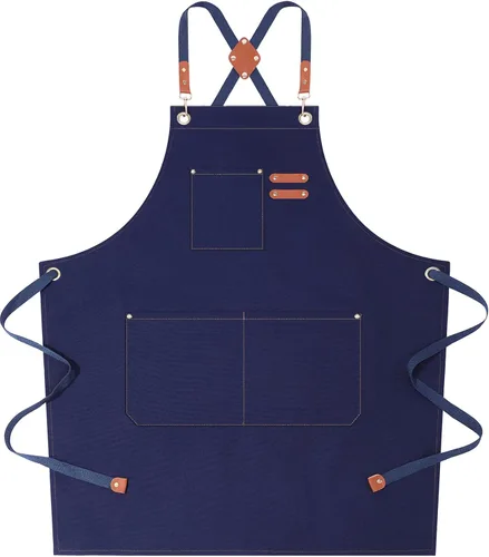 AFUN Delantales de chef para mujeres y hombres con bolsillos grandes, delantal de trabajo repelente al agua de lona de algodón, talla M a XXL (azul