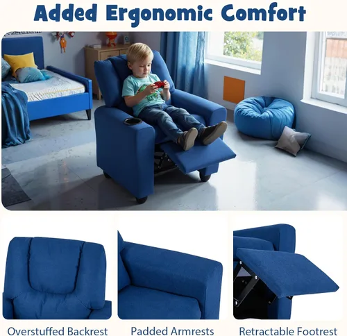 Miniatura 6 de LDAILY Silla reclinable para niños, de piel sintética, con soporte para tazas, respaldo ajustable y reposapiés, sofá ergonómico para niños y niñas a