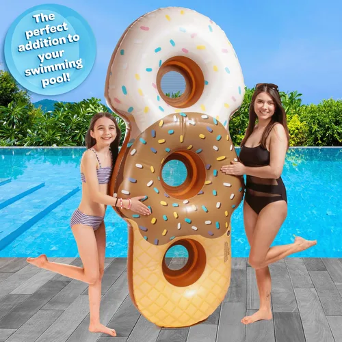 Miniatura 2 de Flotador inflable gigante XL para 3 personas con cono de helado para piscina, casi 7 pies de largo. Asientos de malla, 4 veces más grueso para más