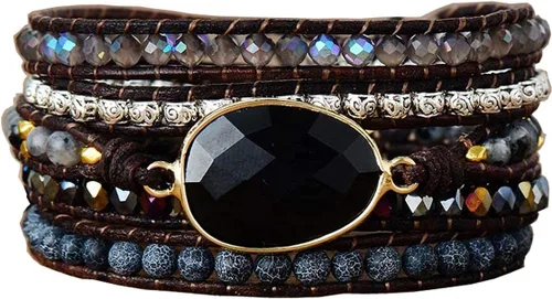 Miniatura 30 de ZOSOJONA - Pulseras bohemias hechas a mano de piedra natural, que dan vuelta, con cuentas de cristal de turquesa