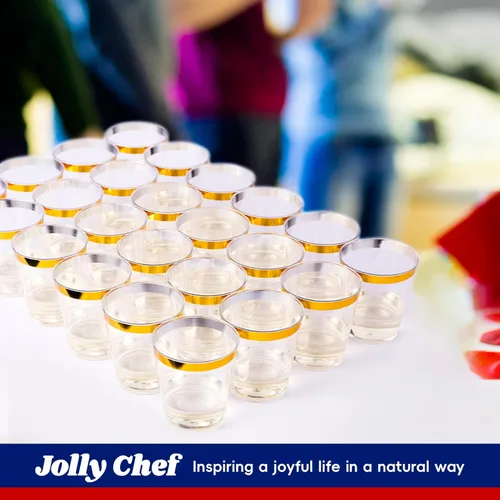 Miniatura 7 de JOLLY CHEF Paquete de 100 vasos de plástico dorado de 10 onzas, vasos de plástico transparente elegantes con borde dorado desechables, perfectos