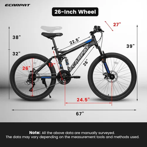 Miniatura 9 de 26 27.5 inch Mountain Bike Full Suspension, 21-Speed Steel Frame for Men & Women, Mechanical Disc Brakes Mens Mountain Bike, Outdoor Cycling