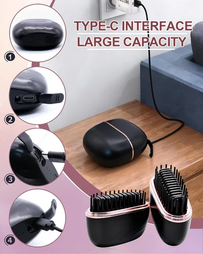 Miniatura 5 de Mini alisador de pelo, recargable, inalámbrico, portátil, alisador de pelo de 3 velocidades, temperatura de viaje, para mujeres, hogar y viajes