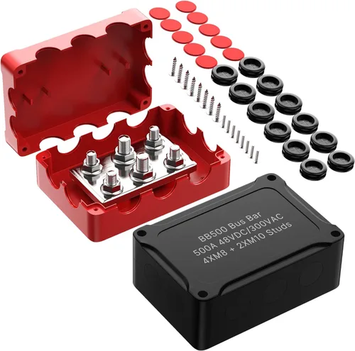Miniatura 7 de Joinfworld Barra de bus de 400 A, bloque de distribución de energía de 12 V con 4 pernos de 5/16 pulgadas (M8), barra de bus de batería dual de 48 V