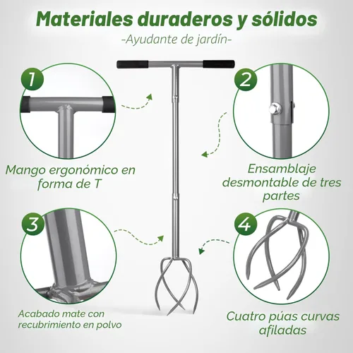Miniatura 8 de Walensee Cultivador manual de garras de jardín con una garra grande extraíble, herramienta de garra de jardín de mango largo, aireador de césped