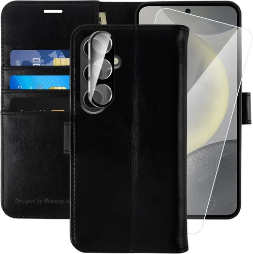 MONASAY Funda tipo cartera para Samsung Galaxy S24 5G, [lente y protector de pantalla de vidrio incluidos] [bloqueo RFID] Funda de piel con tapa
